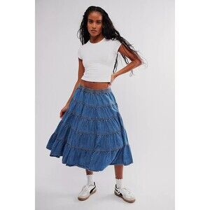 Blue Denim Tiered Skirt